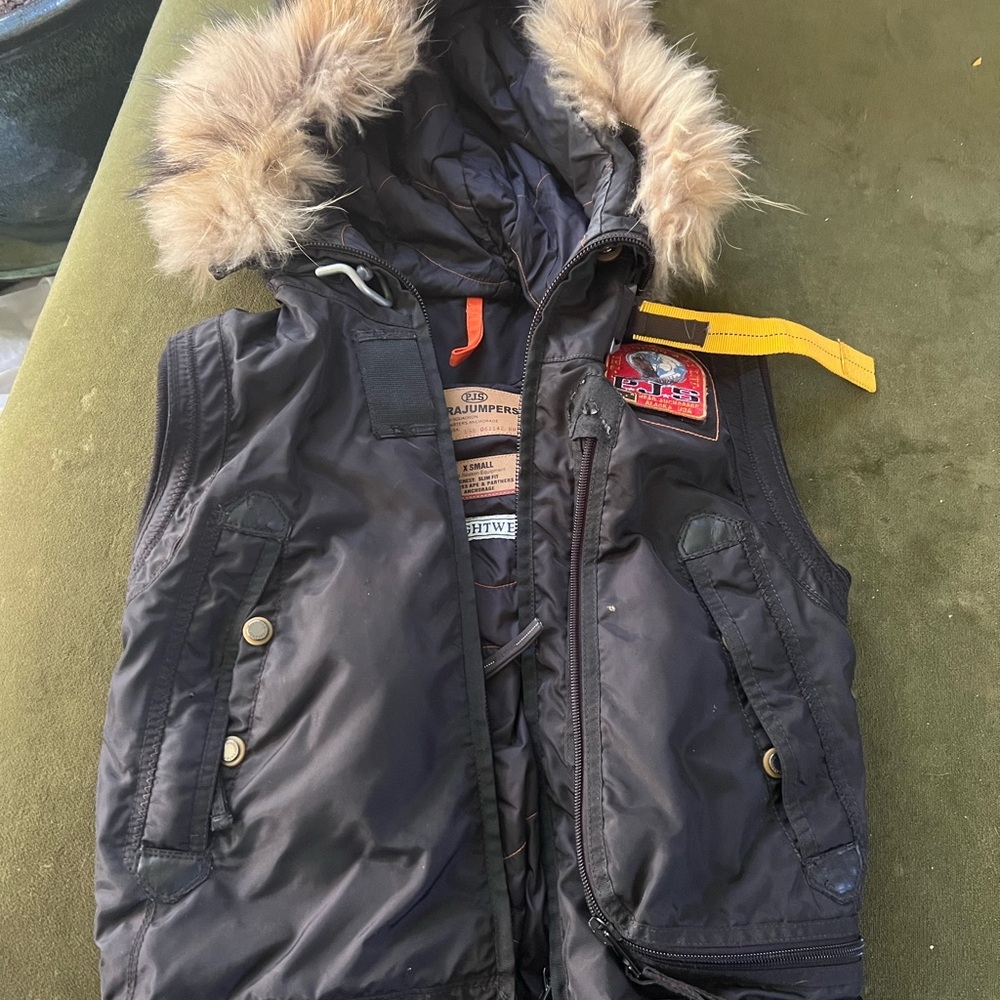 Parajumpers Black Sleeveless Jacket with Fur Trim